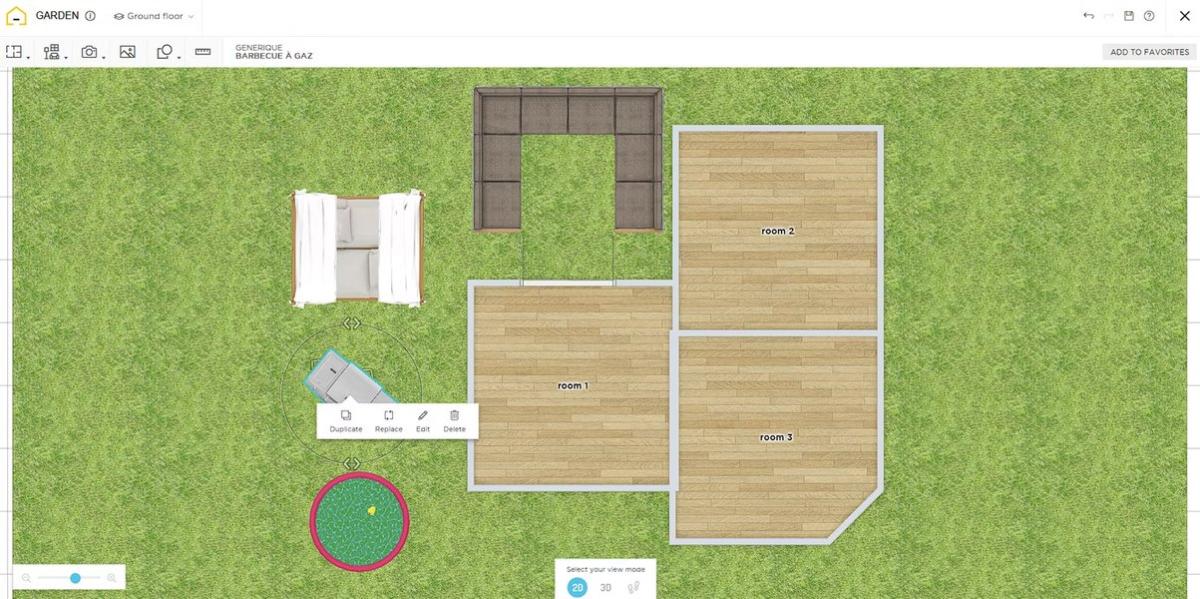 HomeByMe Design Planner - to narzędzie online, które pozwala projektować różne pomieszczenia, w tym ogrody i krajobrazy, przy użyciu gotowych szablonów i narzędzi.